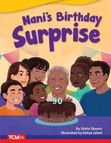 Book cover of Nani’s Birthday Surprise: a family celebrating with a cake