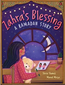 Book cover of Zahra’s Blessing: a girl hugging a teddy bear