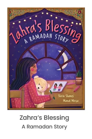 Book cover of Zahra’s Blessing: a girl hugging a teddy bear