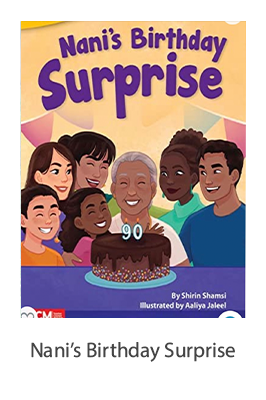 Book cover of Nani’s Birthday Surprise: a family celebrating with a cake
