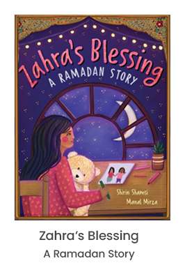 Book cover of Zahra’s Blessing: a girl hugging a teddy bear